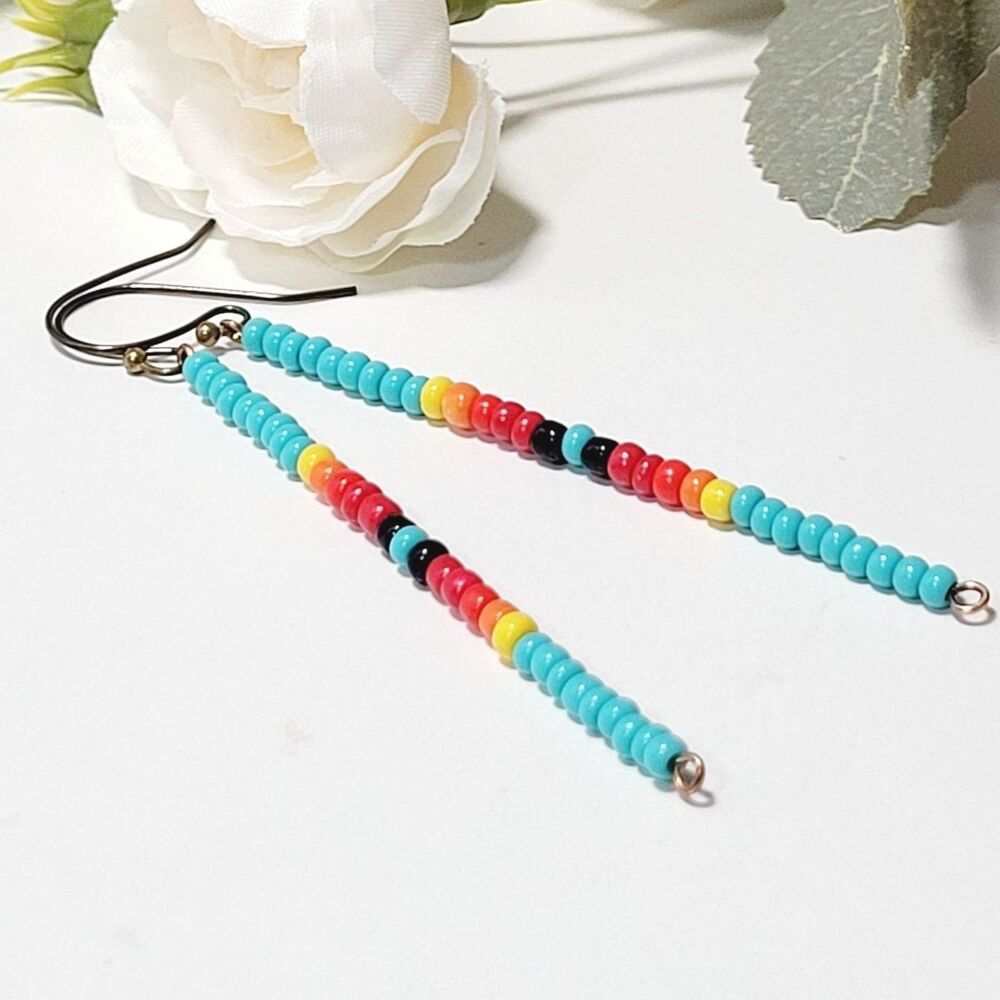 Turquoise Glass Antique Bronze Hooks Hidden Meaning earrings Earthy Bohemia 685■